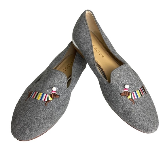 Talbots Flats Women's Dog‎ Shoes Dachshund Ryan Loafer Grey Winter Wool Style 8M - Picture 1 of 11